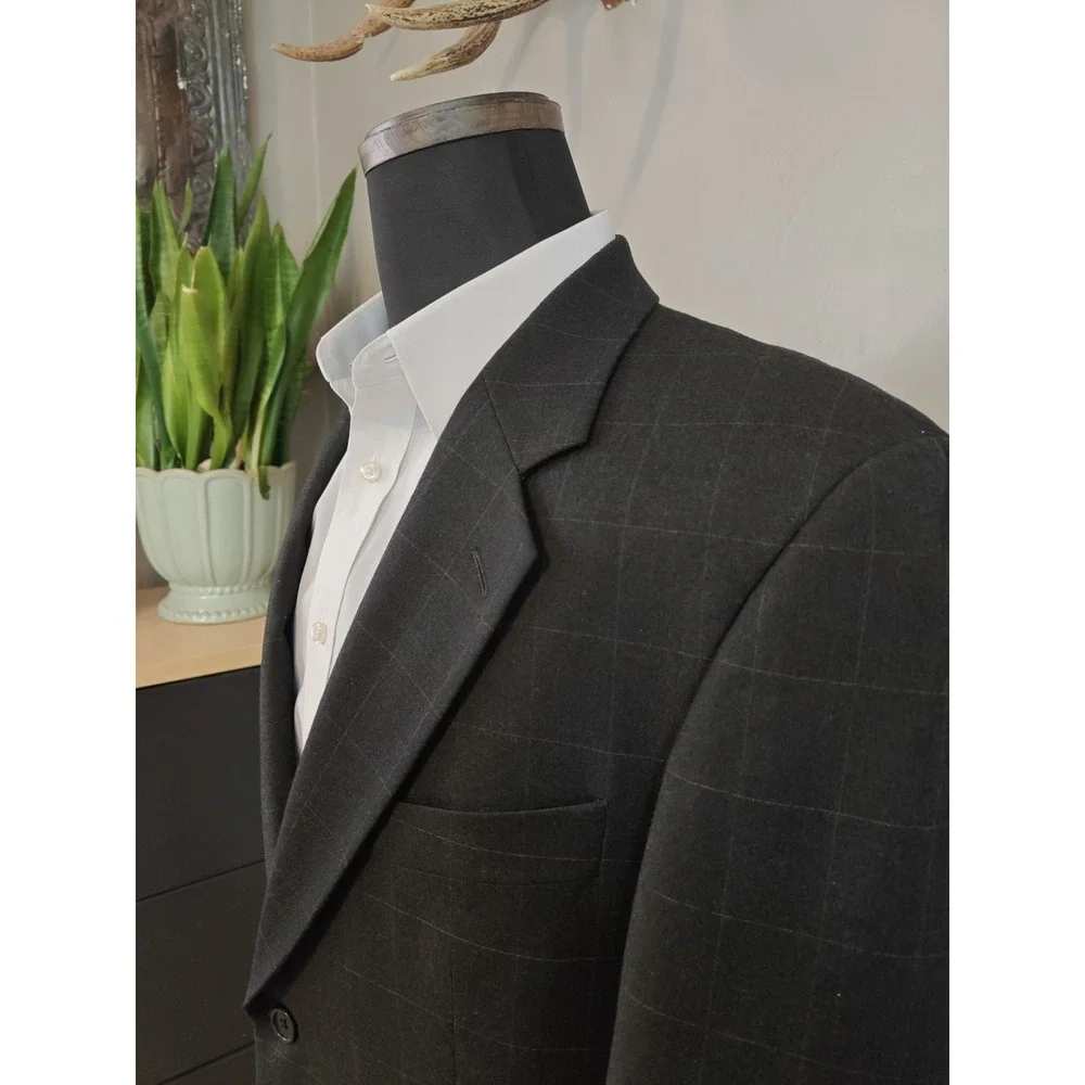 RBM Mens Wool Blazer Sports Coat 41R Gray Windowpane Canada 2 Button P606